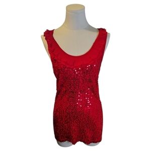Active Basic Los Angeles Bright Red Fully Sequined Ruffled Tank Top Size Medium